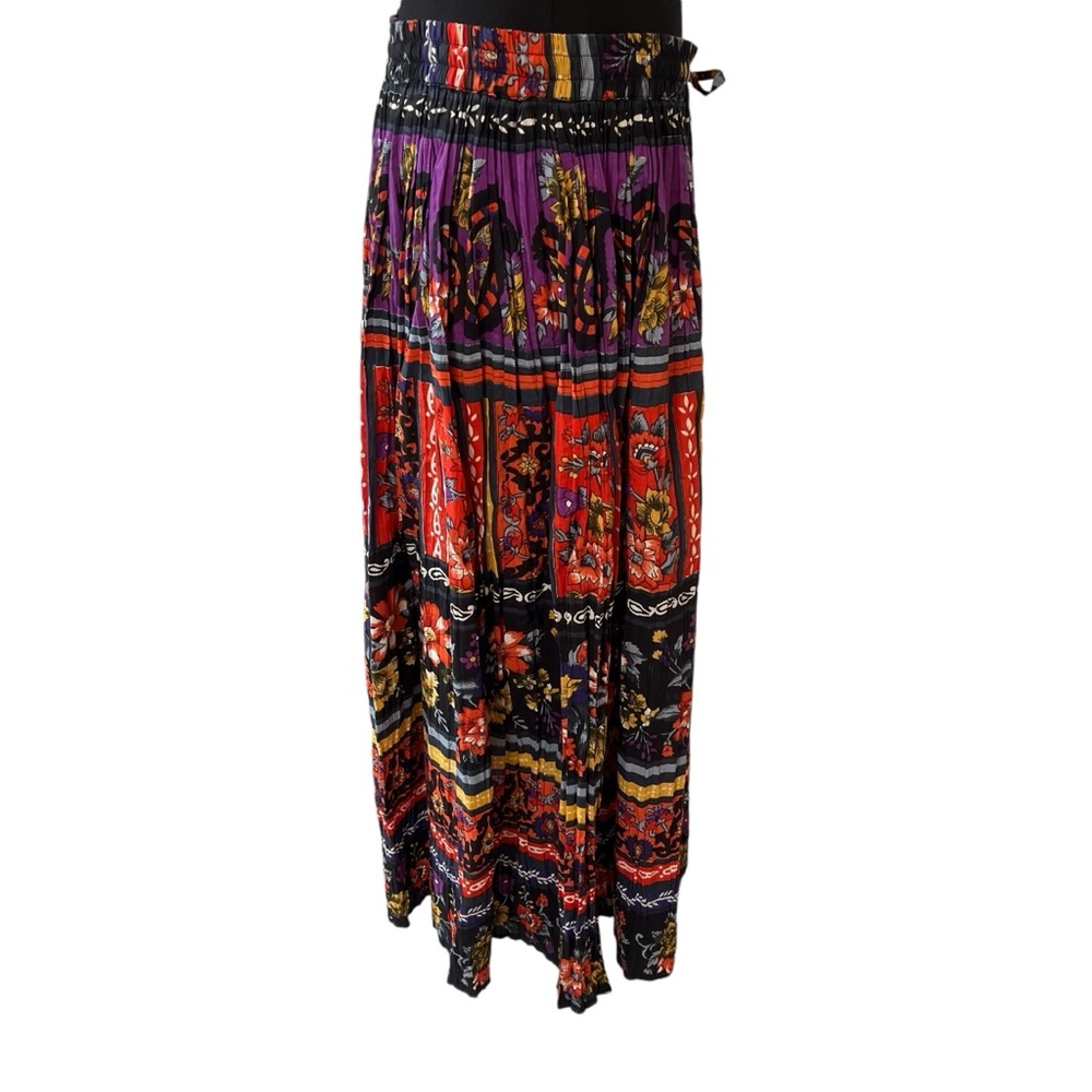 Vintage 100% cotton maxi skirt bold floral print boho L - Picture 3 of 11
